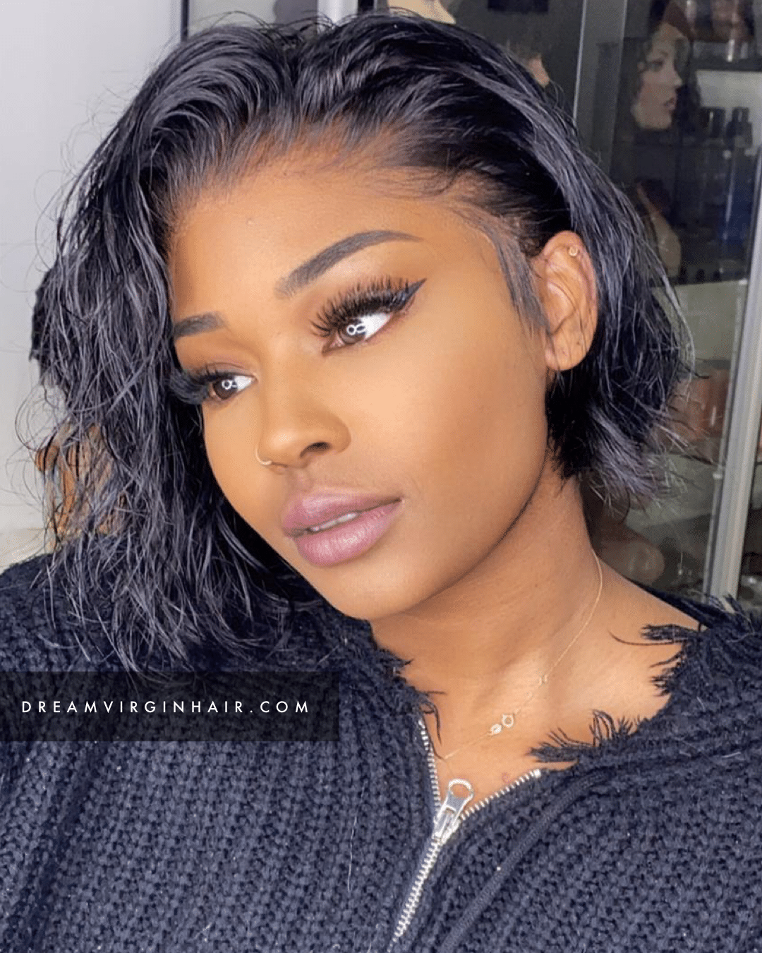 perruque effet mouillé